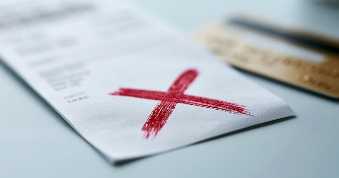 Receipt with red cross mark and credit card