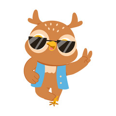 Naklejka premium A stylish owl wearing sunglasses and a scarf, perfect for cool attitude, fashion, confidence, and trendy themes.