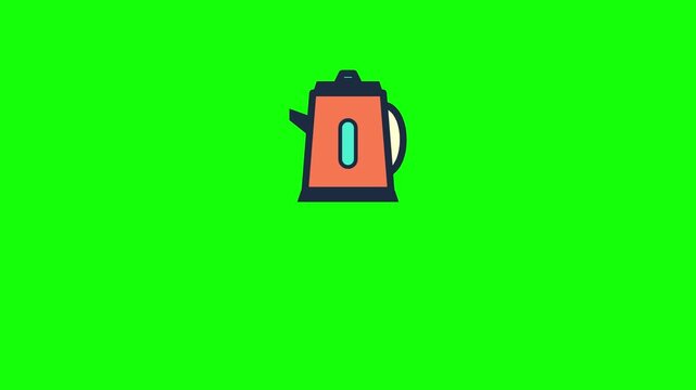 Orange electric kettle vector illustration with rising green steam and water level indicator window, isolated on a solid green background for chroma key compositing and kitchen design.