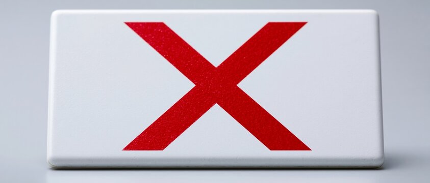Red X symbol on white rectangular block