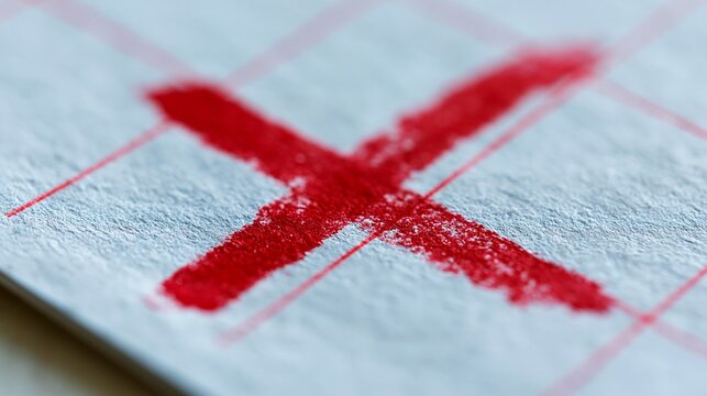 Close-up of red cross mark on paper