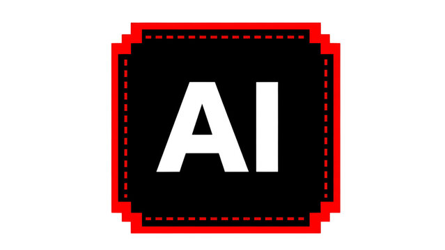 AI artificial intelligence icon in square pixel style isolated on transparent background