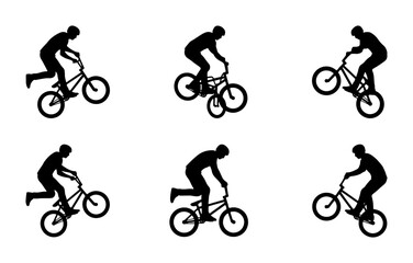 Naklejka premium BMX Rider Silhouettes, Bicycle Stunts Collection, Extreme Sports Action Vector Set