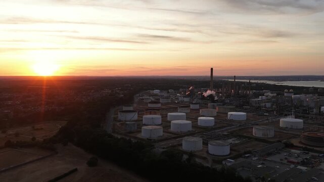Aerial View of Fawley Oil Refinery in Hampshire, England