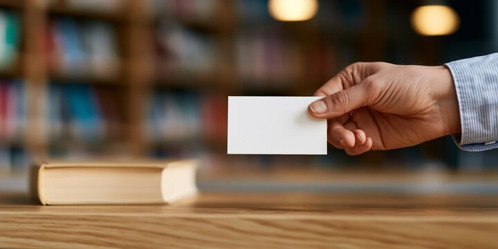 Hand Holding Blank Business Card Library