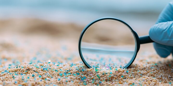 Magnifying microplastics on sandy beach