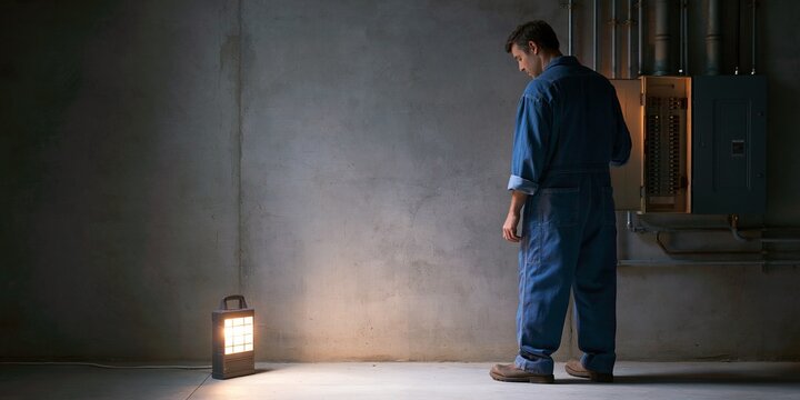 Electrician inspecting circuit breaker panel
