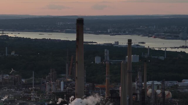 Aerial View of Fawley Oil Refinery in Hampshire, England