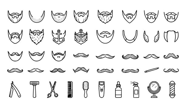 Premium Men's Beard Mustache Facial Hair Barber Vector Icon Collection