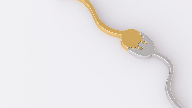 3D Rendering, golden and silver plugs, copy space