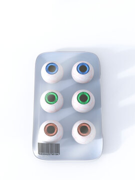 Eyes on tray with barcode, 3d rendering