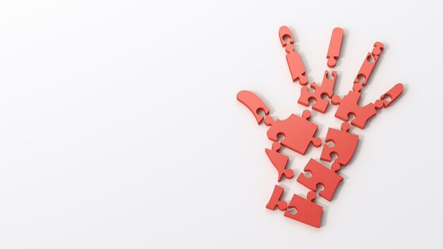 Dissolving red puzzle hand