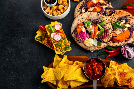 Mexican cuisine concept. Mexican food table with traditional dishes.