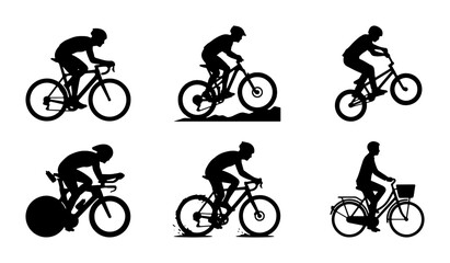 Fototapeta premium Cyclist Silhouettes Collection: Diverse Bicycle Riders, Sports & Recreation Icons