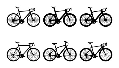 Fototapeta premium Road Bike Silhouettes Collection, Cycling Sport Vector Icons, Bicycle Graphics for Transport and Lifestyle