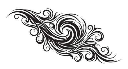 Fototapeta premium Abstract flowing wave swirl decorative design element in black ink style with ornament decorative abstract illustration movement