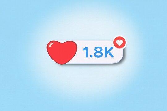Social media like button with heart shape shows online popularity