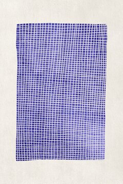A blue watercolor grid creates an abstract pattern on paper