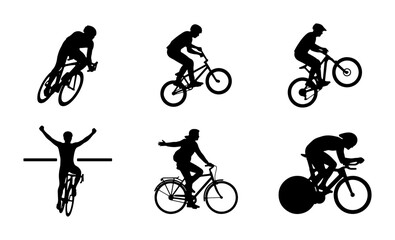 Fototapeta premium Cycling Silhouettes Collection: Action Sports, Bicycle Riders, Athlete Poses, Vector Icons