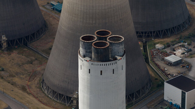 Aerial view of decommissioned Ratcliffe coal plant in England