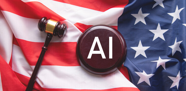 Judge wooden gavel with a AI word.