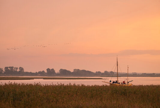 Germany, Zingst, Barther Bodden at evening twilight