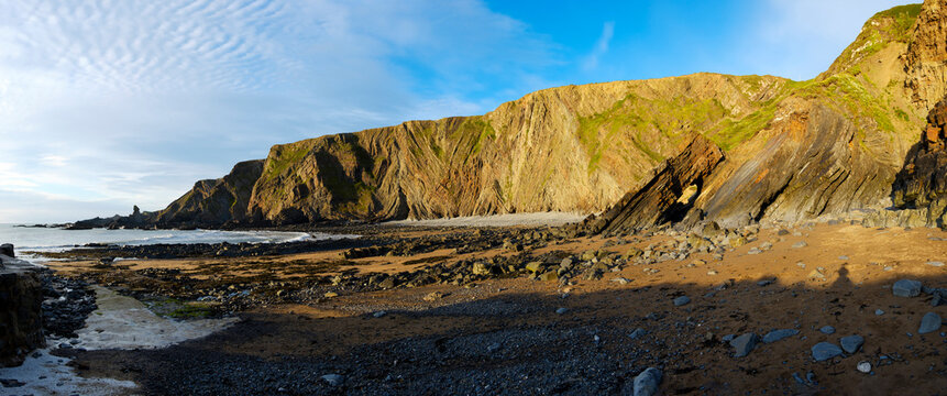 Great Britain, England, Devon, Hartland, Hartland Quay, rocky coast, panorama