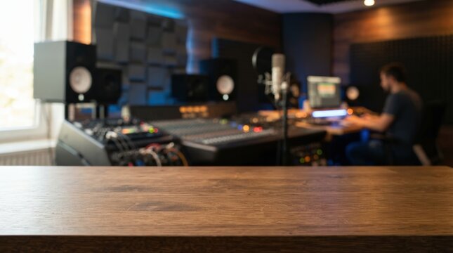 Professional recording studio setup with mixing console, computer, and sound equipment ideal for musicians, producers, and audio engineers seeking high-quality sound production environments.