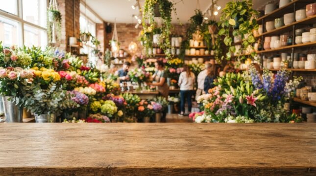 Bright floral shop showcasing colorful bouquets and potted plants, perfect for lifestyle marketing, website banners, and interior design inspiration with warm, inviting lighting.