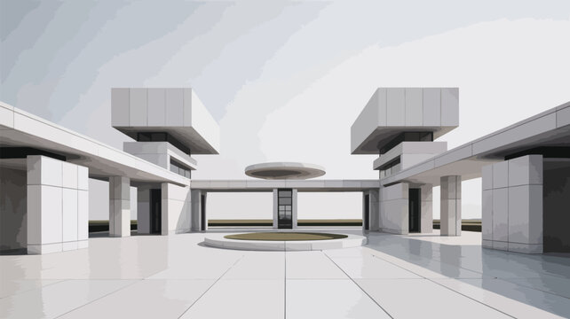 Futuristic Architectural Marvel: A modern architectural structure with clean lines and geometric shapes, set against a bright sky, evokes a sense of minimalist elegance and avant-garde design.