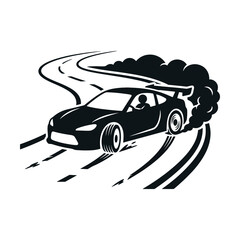 Dynamic Drift Car Racing on Winding Road with Smoke. © Shena