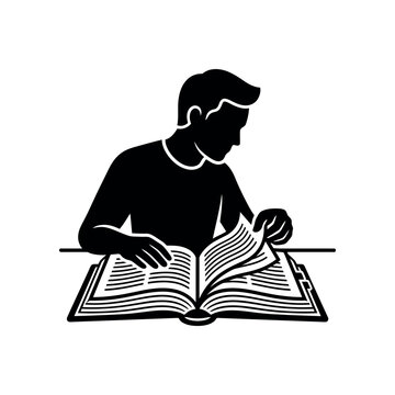 Silhouette of a person reading a book focused and engaged in learning.