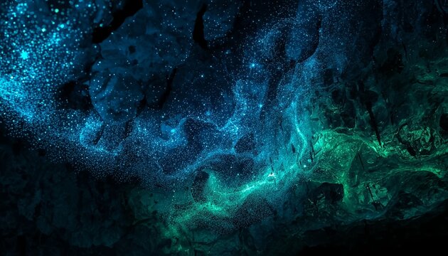 Glowworm cave ceiling magical blue green glowing light background
