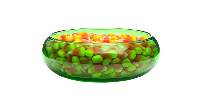 Green bowl filled with colorful candy corn