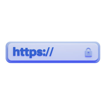 3D secure browser address bar illustration with https and padlock icon representing internet safety and SSL certificate protocol