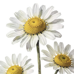 Fototapeta premium White daisy flowers isolated on white background, botanical floral illustration