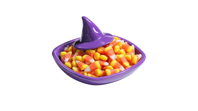 Purple witch hat bowl with candy corn