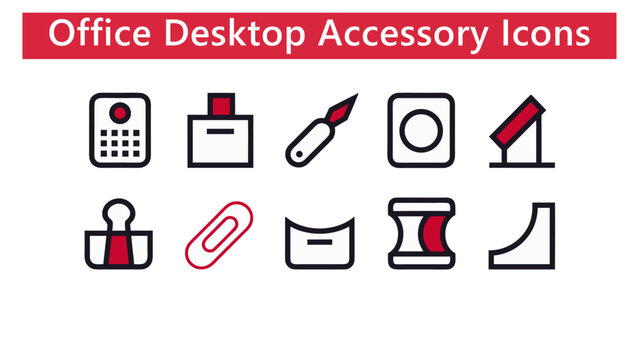 Office Desk Accessories and Stationery Vector Icon Collection