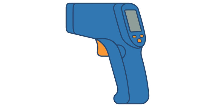 Infrared digital thermometer illustration in blue and orange colors is useful for medical screening and healthcare clinics.