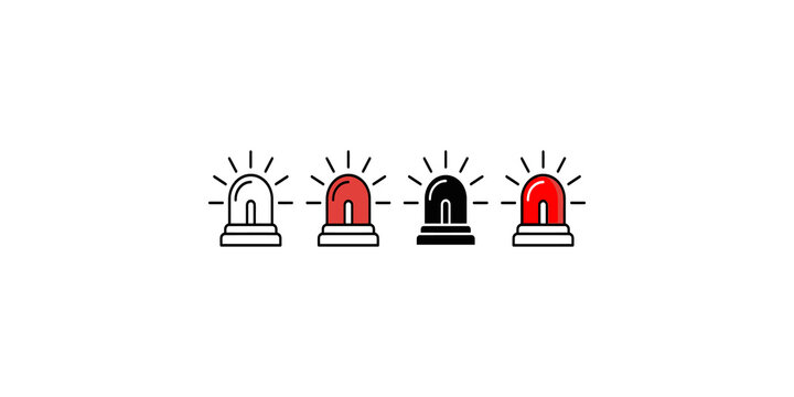 Set of four emergency warning light beacons in red color for security alert and hazardous situation notification graphic.