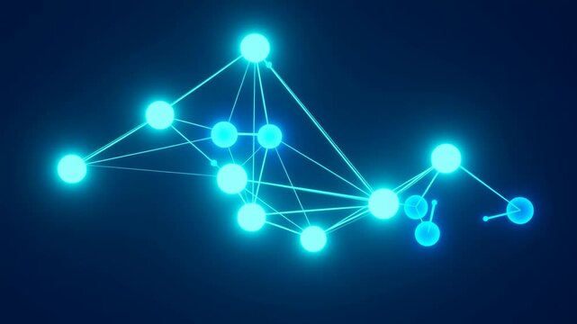 Dynamic glowing blue nodes interconnected in an abstract network, visualizing complex data flow, digital communication, and advanced technological systems architecture