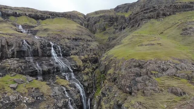 Upper Cascades of Foss&aacute; Waterfall, Faroe Islands