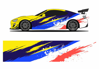 Fototapeta premium Colorful sports car with dynamic paint splatter design