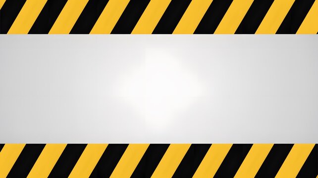 Industrial hazard warning sign with yellow and black diagonal stripes bordering a clean central white space