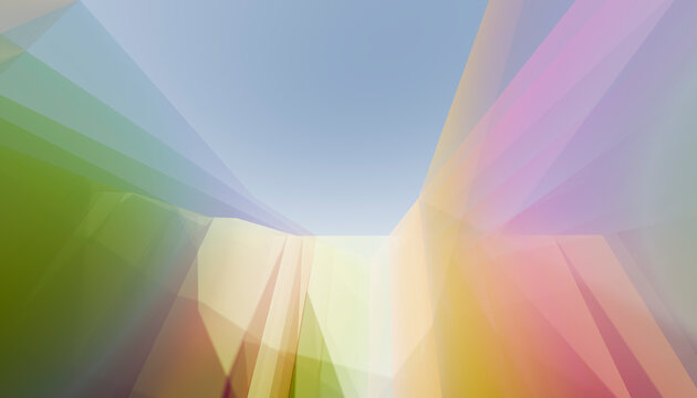 Abstract digital art with colorful light rays and geometric shapes
