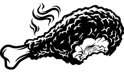 Obraz premium Crispy Fried Chicken Leg Drumstick Monochrome Vector Art for Signage