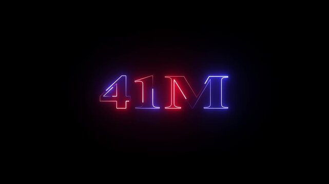 41 Million follower calibration, online community appreciation animation on black background,social media followers celebration digital neon motion background