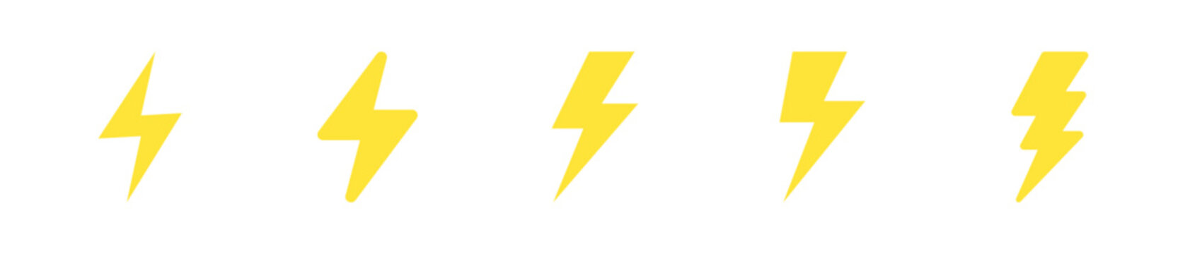 Set of yellow lightning bolt icons