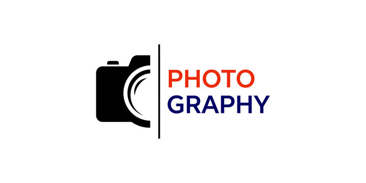 Modern photography logo featuring black camera silhouette and bold text for professional studio branding and media agency.