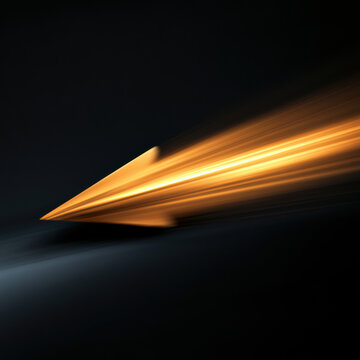 Golden arrow motion blur dynamic light black background abstract speed glowing effect futuristic style energy